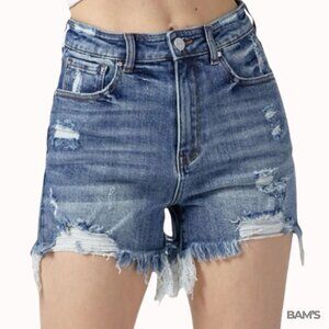 Risen High-Rise Distressed Denim Shorts | Size S
